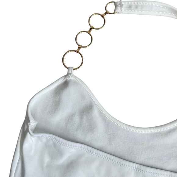 SHEIN White One Shoulder Gold Chain Strap Halter Neck Cropped Top - Picture 6 of 8